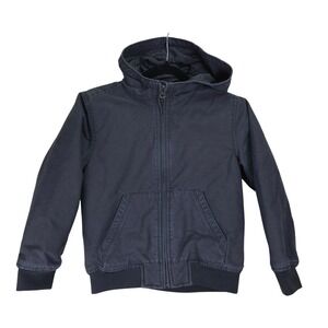 Old Navy Boys Chore Barn Coat Size 8 Canvas‎ Black Full Zip Hood Utility Kidcore